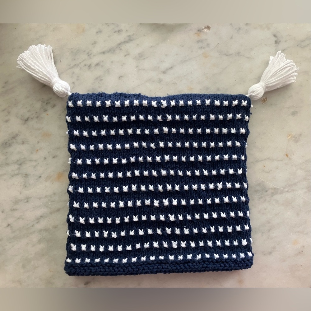 Hand-knit Navy-and-White Cotton Toddler Hat
